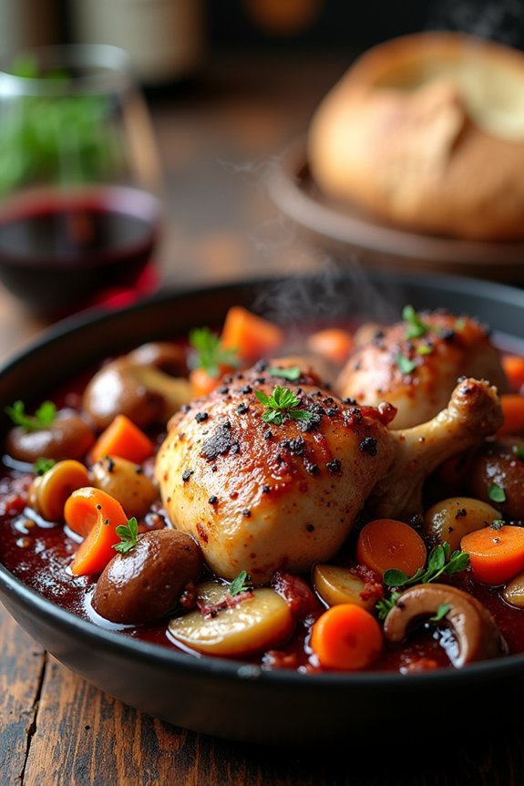 bacon infused burgundy chicken stew