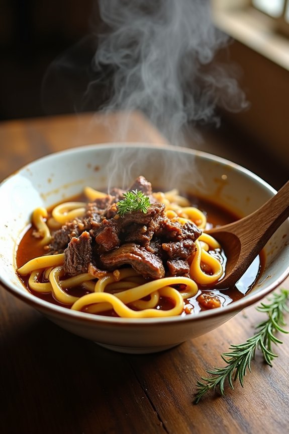 hearty beef and noodles preparation