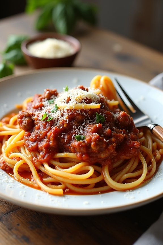 savory three meat spaghetti sauce