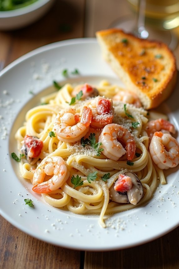 shrimp alfredo pasta dish